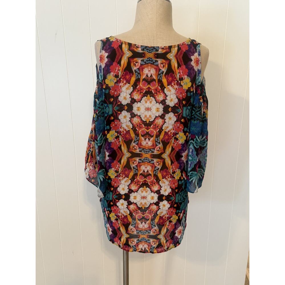 Nicole by Nicole Miller Blouse Womens Large Multicolor Sheer Floral Boho Top - Picture 5 of 10